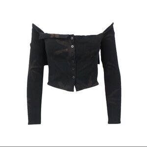 NWT Helena Manzano Black and Brown Off-Shoulder cardigan